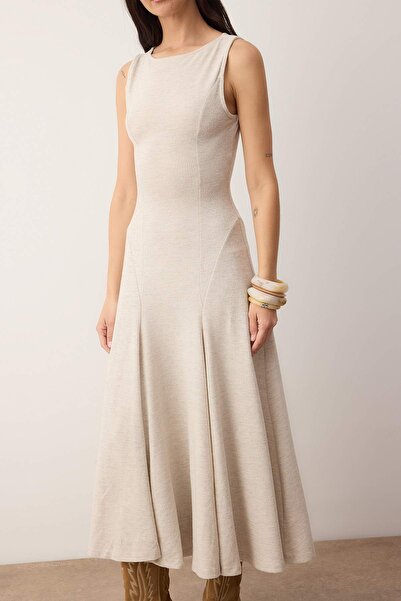 Trendyol Collection Special Collection Stone Thessaloniki/Trikot Look Maxi Stretchy Knitted Dress with Stitch Detail Twoaw26El00065