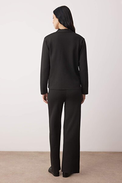 Trendyol Collection Black V-Neck Button Detailed Cardigan-Pants Knitwear Bottom - Top Set Twoaw26Au00045