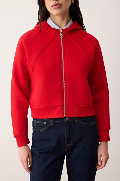 Trendyol Collection Red Regular/Normal Fit Crop Knitted Sweatshirt Twoaw26Sw00045