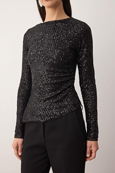 Trendyol Collection Black Boat Neck Knitted Party Blouse Tpraw26Bz00067