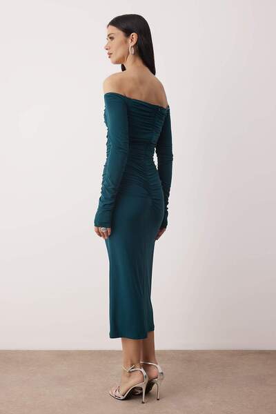 Trendyol Collection Rochie Petrol mulat Carmen Yaka din material subțire TPRAW25EL00073