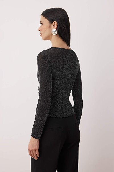 Trendyol Collection Silver Glitter Knitted Blouse with Silver Accessories Tpraw26Bz00072