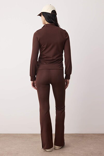 Trendyol Collection Dark Brown Raglan Sleeve Relaxed Top Flare/Spainish Leg Flexible Knitted Bottom-Top Set Twoaw26Au00039