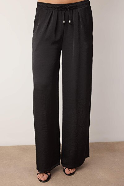 Trendyol Collection Black Degaje Collar Satin Blouse Pants Set Bottom - Top Set Tpraw26Au00004