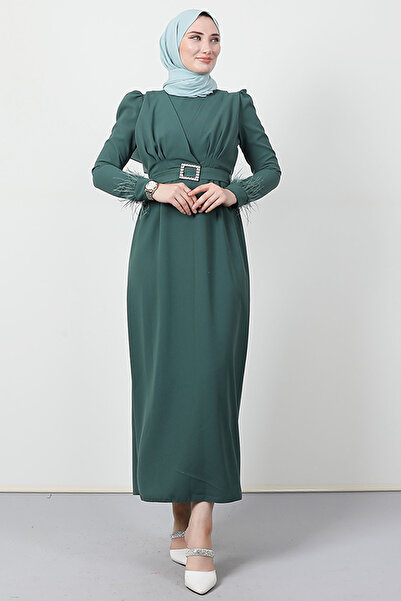 Giza Giyim Φόρεμα Hijab με λεπτομέρεια με πούπουλα Dark Mint