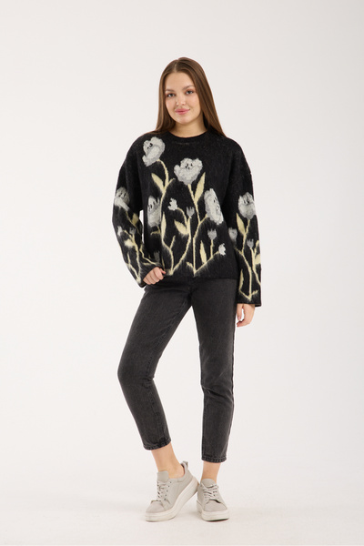 İLKCET MODA Γυναικείο πουλόβερ oversized με λουλουδάτο σχέδιο