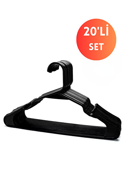 Dorcia Home 20 Adet Siyah Plastik Elbise ve Kıyafet Askısı Set