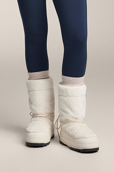 Oysho Lace-up technical faux fur boots