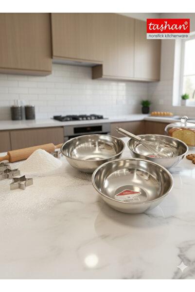 tash home KARIŞTIRMA KABI/HAMUR KASESİ 4*LÜ ÇIRPICILI SET