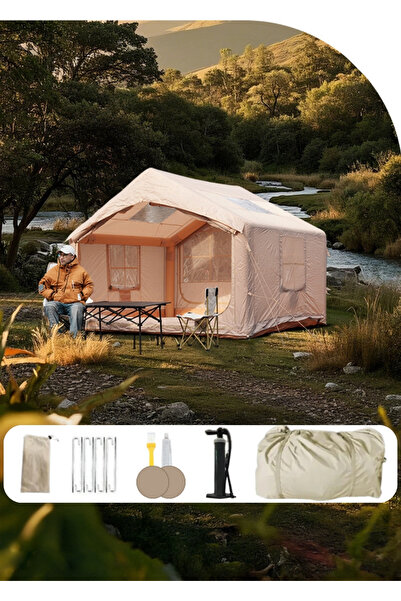 Streak Şişme Kamp Çadırı 5 Mevsim 300x250x210 cm 4-6 Kişilik Çadır Pompalı Baca Çıkışlı Tavan Manzaralı