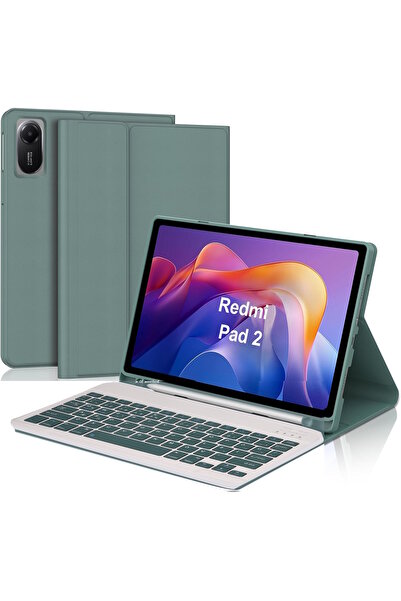 m.tk moveteck Xiaomi Redmi Pad 2 Compatible Tablet Case with Keyboard Wireless Bluetooth Pen Compartment Q Tablet Case