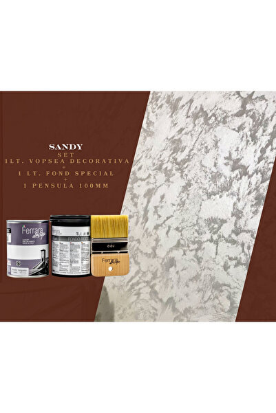 Ferrara Design Set of 3 pieces, contains 1 lt of Sandy argento decorative paint + 1lt Fondo Ricco + 1 brush
