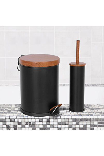 Evidea Bath Ahşap Desenli 2’li Banyo Seti – Siyah