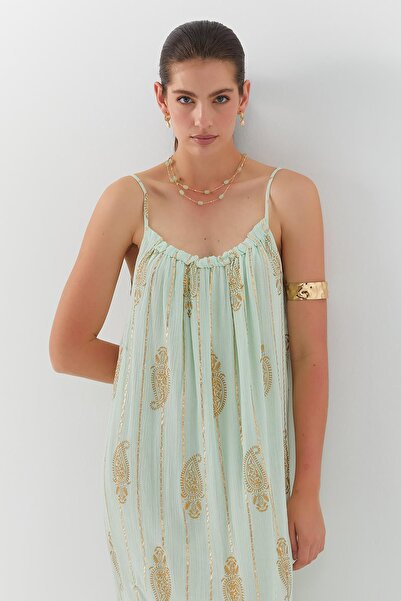 MARKALİSTE Φόρεμα με λουράκι με έθνικ σχέδιο μέντα
