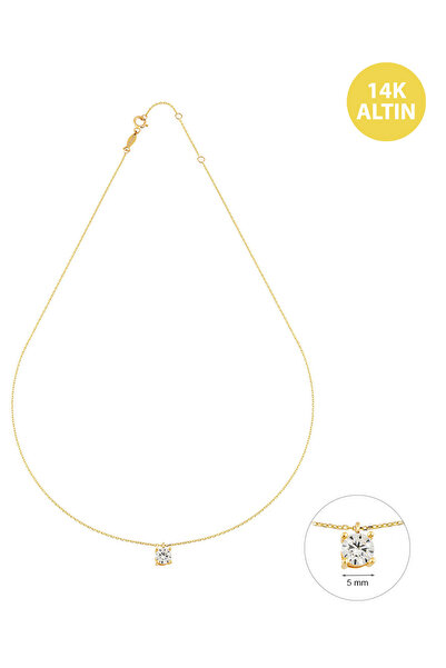 KURSHUNI Tek Taş (5mm), 14 AyarAltın Kolye