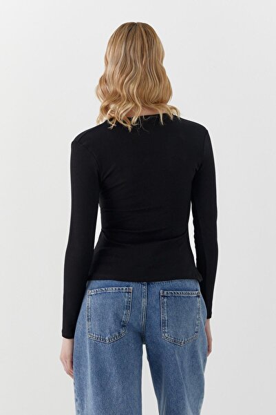 MARKALİSTE Double-Breasted Cut Buckle Detailed Blouse Black