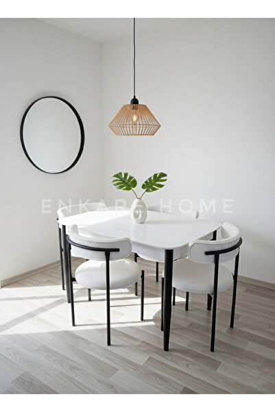 Enkare Küçük Nero Masa & Elisa Sandalye | 70x110 cm Sabit Mdf Masa | Mutfak, Antre, Balkon, Ofis