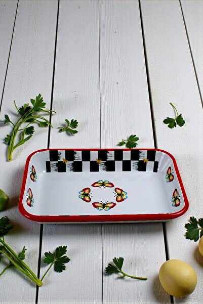İnci Emaye No 28 Enamel Rectangle Plate Dish Breakfast Camping Picnic