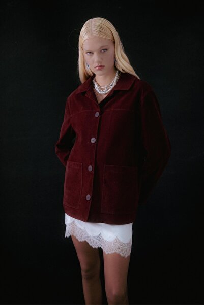 MARKALİSTE Pocket Detailed Suede Jacket Burgundy