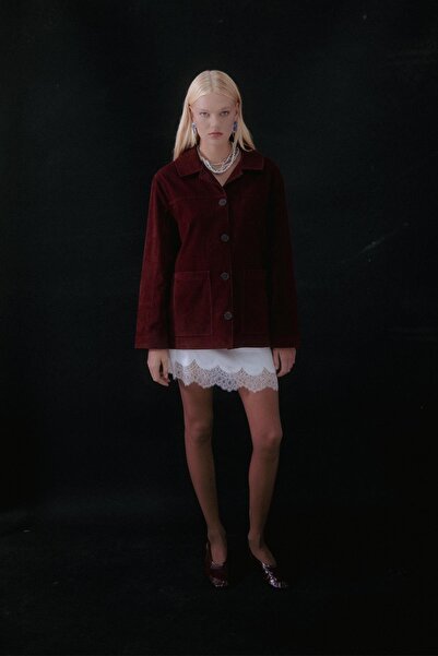 MARKALİSTE Pocket Detailed Suede Jacket Burgundy