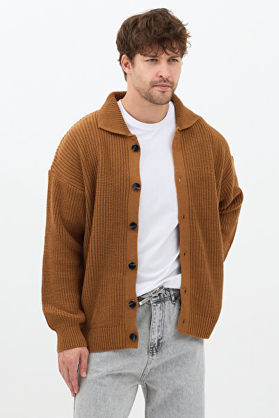 Tarz Cool Men's Mustard Button Detailed Regular Fit Cardigan