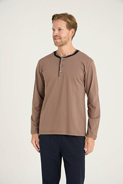 KLY New Season Knitwear Banded Midi Collar Modern Design Pajama Set 9245