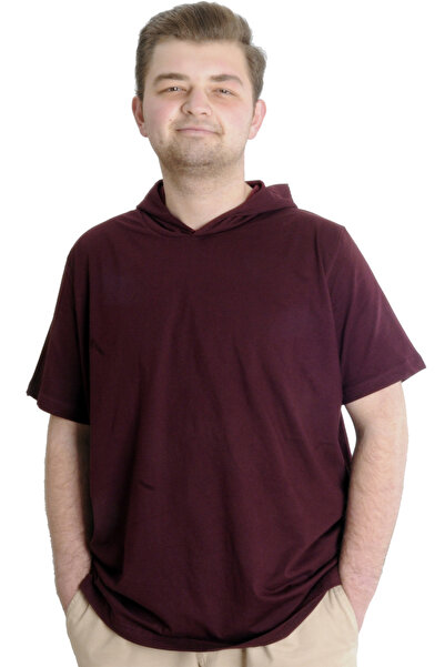 ModeXL Mode Xl Large Size Men's T-shirt Hooded Short Sleeve 23118 Plum