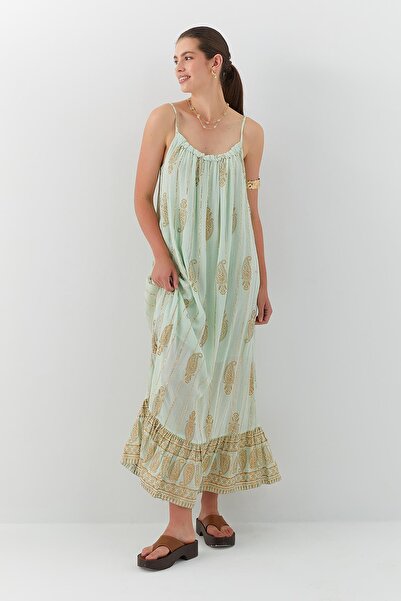 MARKALİSTE Φόρεμα με λουράκι με έθνικ σχέδιο μέντα