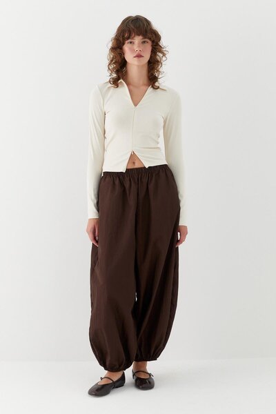 MARKALİSTE Polo Neck Front Hidden Zipper Blouse Ecru