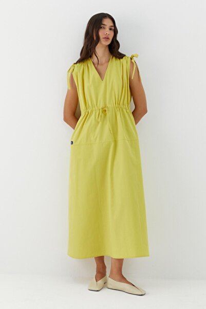 MARKALİSTE Drawstring Detailed V-Neck Dress Oil Green