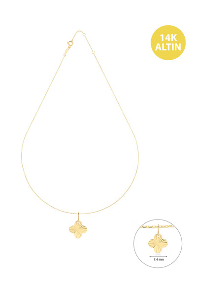 KURSHUNI Taşsız Yonca, 14 Ayar Altın Kolye