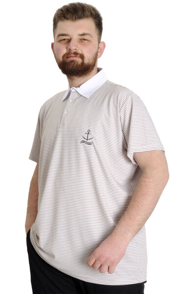 ModeXL Mode Xl Ανδρικό T-shirt Polo Neck ριγέ χαρτί 23340 Καφέ