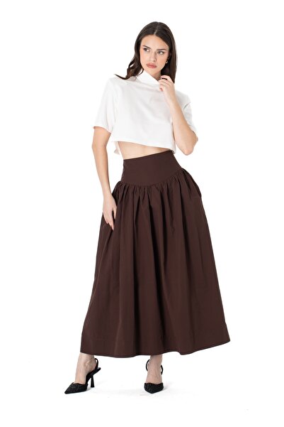 laulei Poplin Yüksek Bel Midi Etek