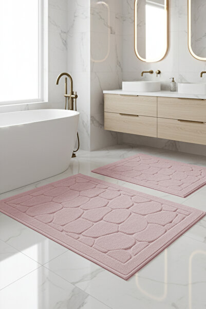 Chilai Home Lino Pudra Cotton 2'li Set 60x100 Cm 50x60 Cm Banyo Paspas Seti