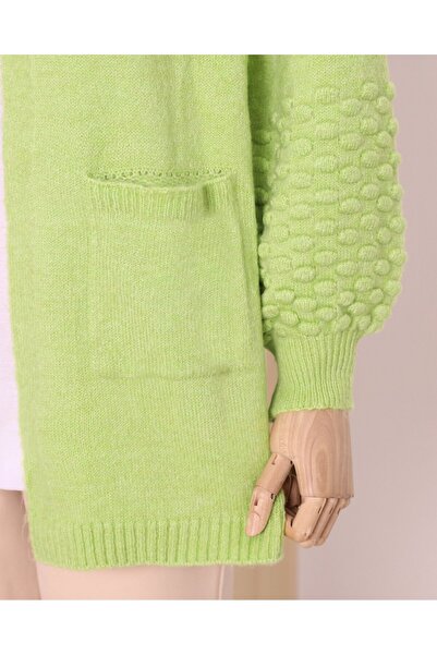 Modamorfo Balloon Sleeve Pompom Pocket Cardigan -F.Green