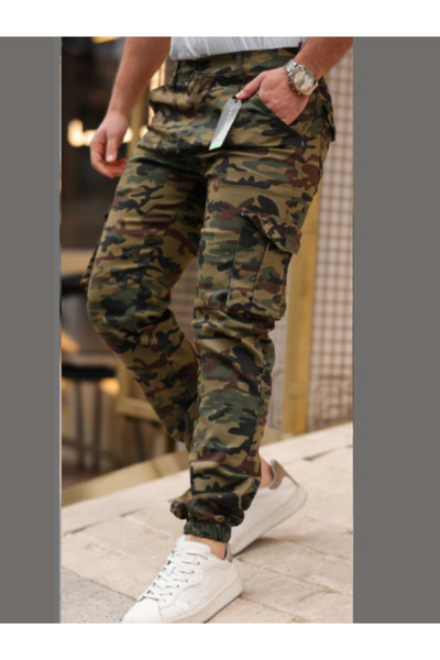Genel Markalar Kargo Cepli Askeri Komando Kamuflaj Desenli SlimFit Pantolon