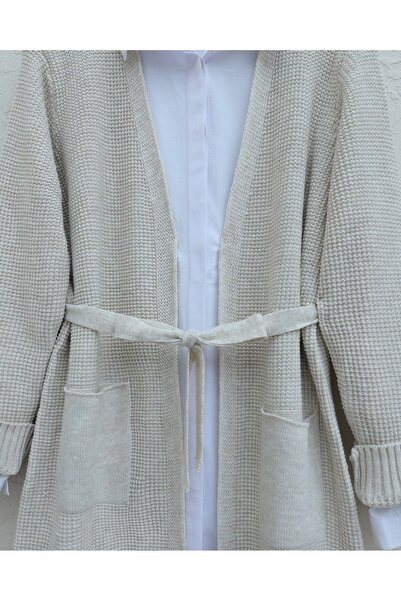 Modamorfo Lace-Up Solid Color Knitted Cardigan -Stone