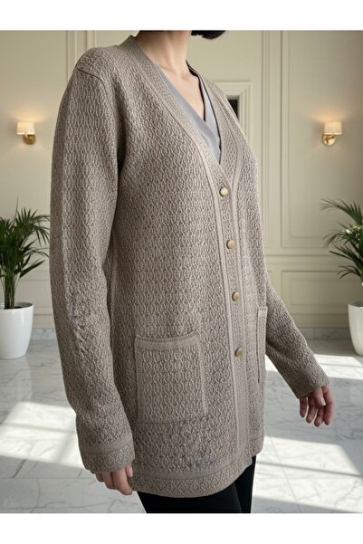 tiriTEK TRİKO سترة أمومة عصرية من التريكو المزخرف / لون بيج رملي