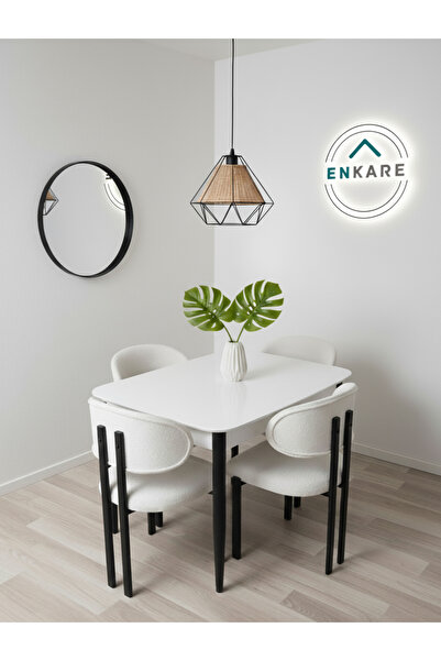 Enkare Nero Masa & Badem Sandalye Takımı | Minimal Mdf Masa + 4 Sandalye | 70...