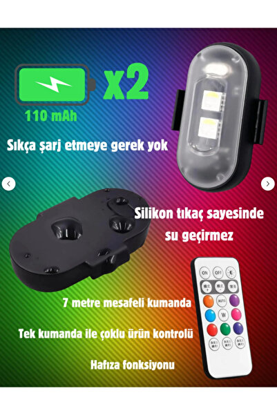 Schenna Uzaktan Kumandalı 2'li Çakar Led/Şarjlı Mini Led Işık/Drone Işığı/Anti Çarpışma Uyarı Işığı