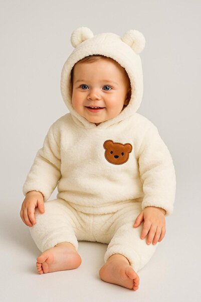 nevrankids Baby Plush Bear Eared Hooded Set of 2 - Winter Fleece