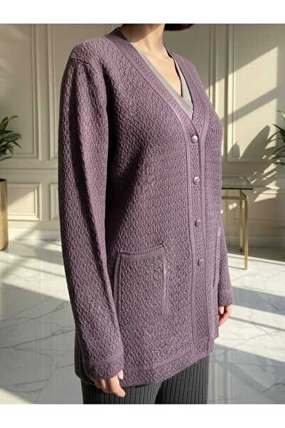 TİRİTEK سترة حديثة للأمهات من التريكو المزخرف الأنيق / أرجواني