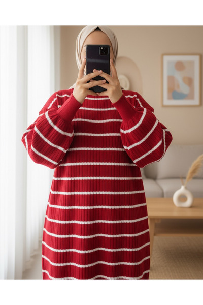 Modamorfo Bisiklet Yaka Fitilli Triko Tunik -Fuşya