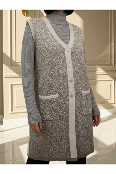 TEK Візерунковий трикотажний двоколірний молодий маминий жилет / Камінь