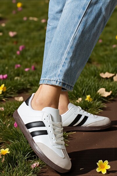 ALTUNTAŞ Unisex Women Men Girls Children Striped Anatomical Comfortable Sole Casual Sneaker Sports Shoes White