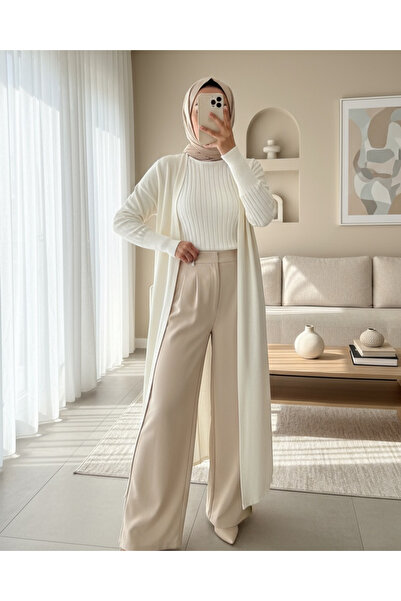 Modamorfo Turtleneck Corded Fabric Knitwear Sweater -White