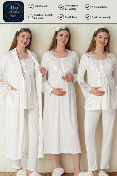 big mama Long Sleeve Women's Lace Maternity Pregnancy Dressing Gown Nightgown...