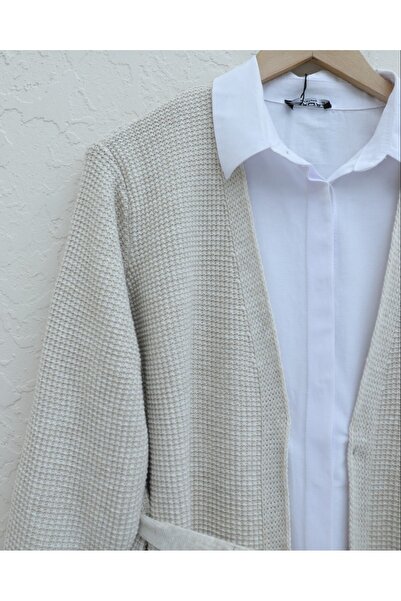 Modamorfo Lace-Up Solid Color Knitted Cardigan -Stone