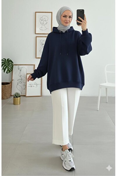 onlymoon Μπλουζάκι Navy Blue oversized ♦   3 Νήματα Στρογγυλής Σχεδίασης ♦   100% βαμβάκι ♦   με κουκούλα ♦   Χιτζάμπα ♦   Άνετη εφαρμογή
