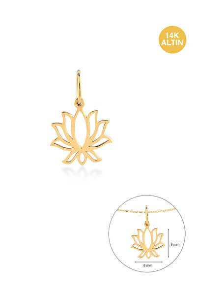 KURSHUNI Taşsız Lotus , 14K Altın Kolye Ucu